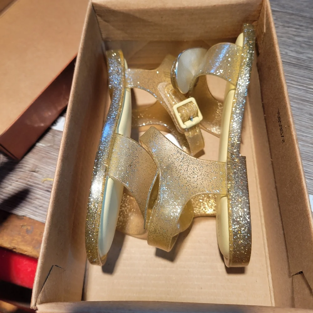 Mini Melissa X‎ Barbie NIB Gold Glitter Bow Sandal Size 9 Toddler